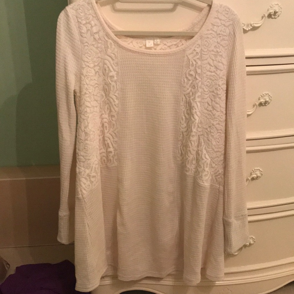 Anthropologie lace cream sweater tunic